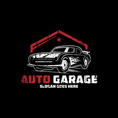 Auto Garage retro Logo Design vector, automotive repair logo template with rustic, vintage, retro styleのイラスト素材