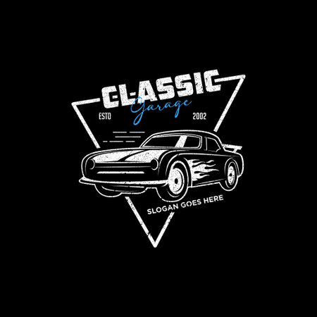 Automotive Classic car Garage Logo vector, repair and modification car logo template with rustic, vintage, retro styleのイラスト素材