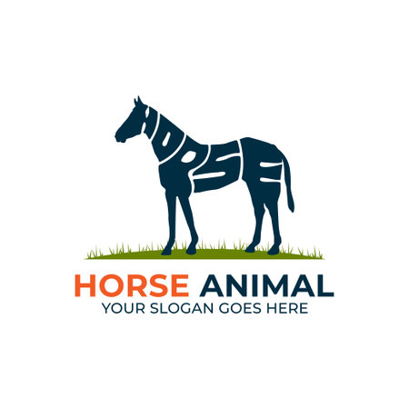 Horse animal logo design vector, logo with Warp Text Into the Shape of a horse animal illustrationのイラスト素材