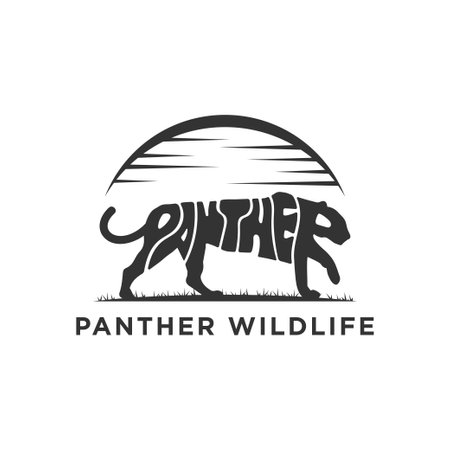Black Panther Wildlife animal logo design vector, icon with Warp Text Into the Shape of a Panther animal illustrationのイラスト素材