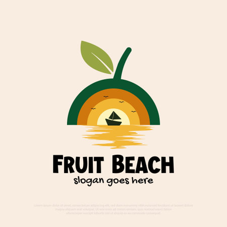 fruit Beach logo design vector,nature tropical beach outdoor logo for holiday,vacation, travel agency vector illustrationのイラスト素材