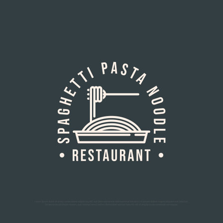 Spaghetti Pasta Noodle Shop logo design Inspiration, italian pasta vector illustration with outline stroke sign symbolのイラスト素材