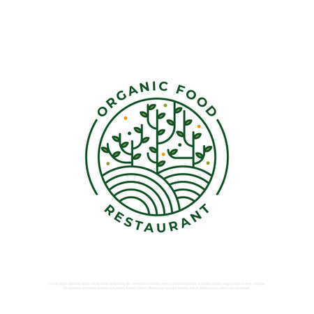 Monogram organic food logo design vector, Round emblem flower in a circle n linear style. Vector abstract badge for designのイラスト素材