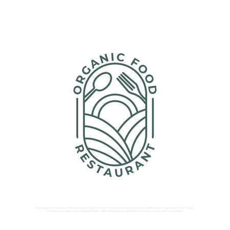 Organic Food Logo design vector with line art style, nature Healthy food and beverages logo design inspirationのイラスト素材