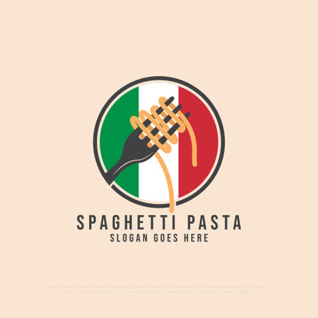italian pasta Shop logo design Inspiration, Spaghetti Pasta Noodle vector illustration badge sign symbol templateのイラスト素材