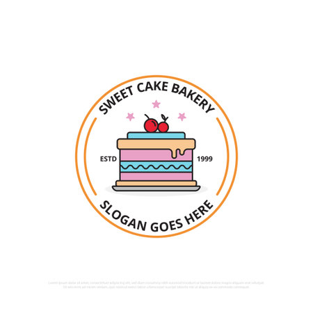 sweet cake bakery logo design vector, flat design food sign, symbol, sweet cake logo design vector, best for your brand identity, or othersのイラスト素材