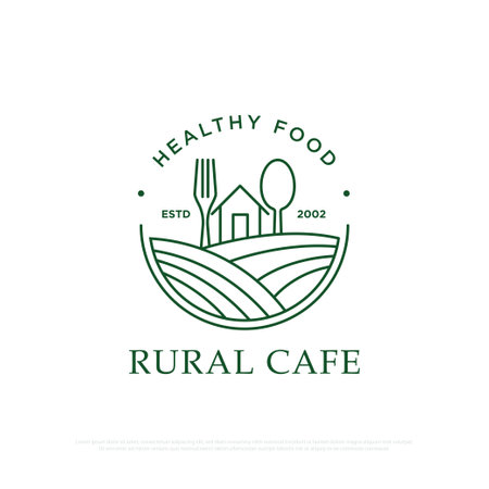 Healthy Food Restaurant logo design , a restaurant with a rural concept that provides traditional organic food and drinks line art vector illustrationのイラスト素材