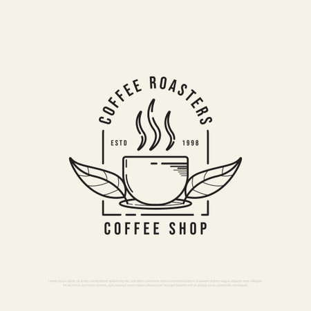 vintage coffee roaster shop logo design vector, organic food and drink logo vector drawings with outline styleのイラスト素材