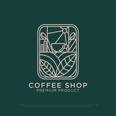 Outline Coffee logo design vector, vintage Outdoor coffee logo illustration with outline style, best for restaurant, cafe, beverages logo brandのイラスト素材