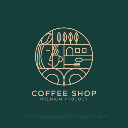 Monogram Coffee shop logo design vector, vintage coffee logo illustration with outline style, best for restaurant, cafe, beverages logo brandのイラスト素材