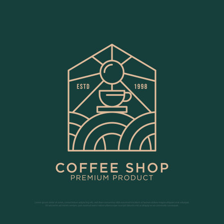 Morning Coffee shop logo design vector, vintage Outdoor coffee logo illustration with outline style, best for restaurant, cafe, beverages logo brandのイラスト素材