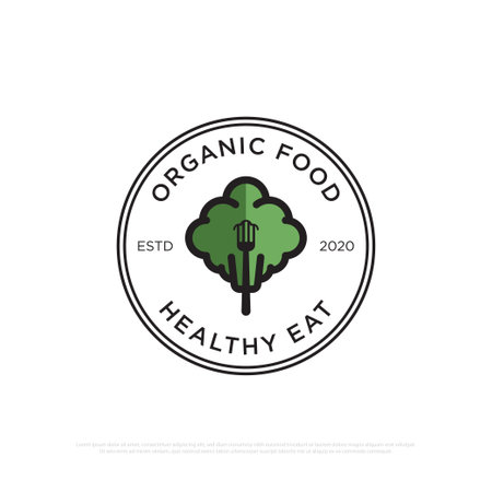 organic food logo design vector, fresh tree with flat design illustration, best for nature,organic restaurant logo brandのイラスト素材
