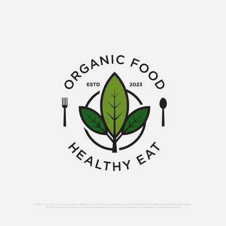 Vegan food restaurant logo design vector, organic and healthy beverages vector illustration logo brand templateのイラスト素材