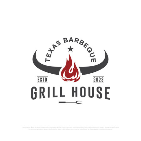 Texas Grill house logo design vector, retro grill house and bar or restaurant icon vector illustrations emblem templateのイラスト素材