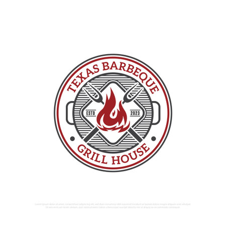 Texas barbeque grill house logo badge design vector,food and beverages logo icon vector illustration, best for for restaurant logo brand templateのイラスト素材