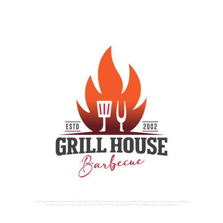 Grill house barbeque logo design vector,food and beverages logo icon vector illustration, best for for bar restaurant logo brand templateのイラスト素材