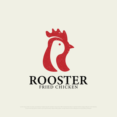 Vintage Chicken Rooster restaurant logo design with grunge style, letter R means Rooster icon vector illustrationのイラスト素材