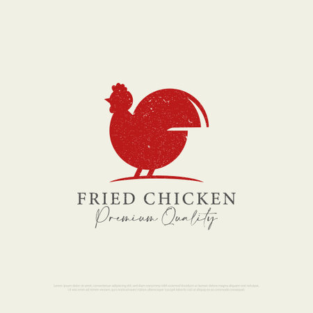 Fried Chicken restaurant logo design with vintage style, retro chicken restaurant icon vector illustrationのイラスト素材
