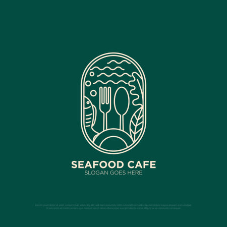 seafood restaurant logo design with geometric outline style, best for food and beverages cafe logo brand template premium vectorのイラスト素材