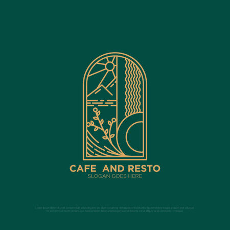 Geometric for cafe and restaurant logo design, outline food and beverages vector illustration, fine dining logo icon templateのイラスト素材