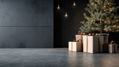 Modern Christmas scene with gifts and treeの素材
