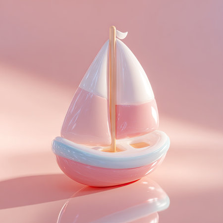 A stylized illustration presents a pink and white sailboat against a soft pink backdrop. The image features a rounded design with smooth textures and subtle gradients. The composition offers a clean aesthetic, suggesting potential uses in design projects, marketing materials, or decorative applications.の素材