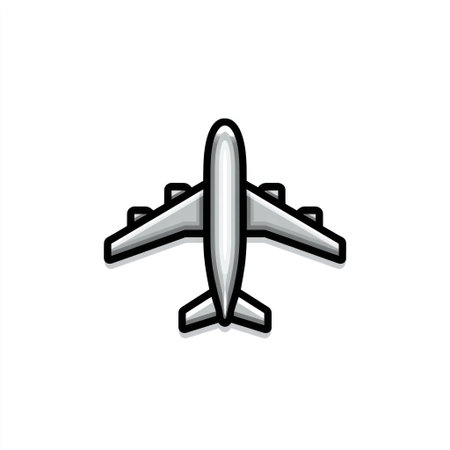 This illustration depicts an airplane against a plain white background. The image features a symmetrical design with shades of gray and white, creating a clean aesthetic. Suitable for various applications, including commercial projects, this image can be used in designs focusing on flight or transport.の素材