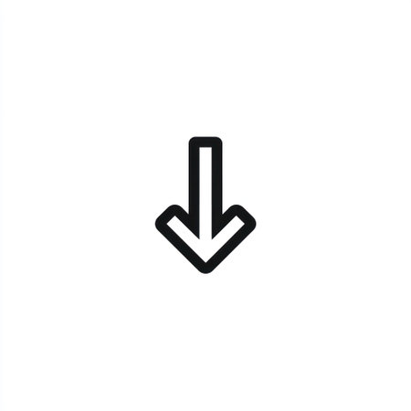 The image showcases a black arrow pointing downwards against a clean white backdrop. The arrow appears in a simple, minimalist style with a solid fill. This vector illustration conveys direction, guidance, or a downward movement. Suitable for various design projects, it can be used for informational purposes.の素材