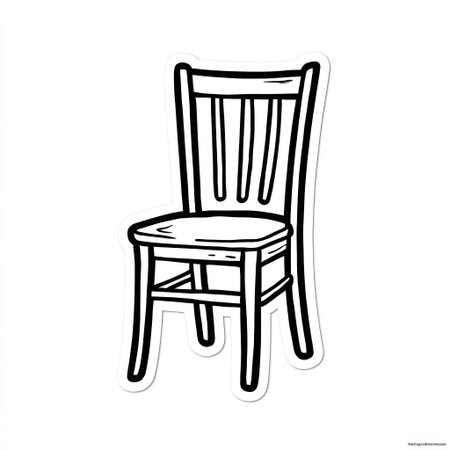 This black and white illustration depicts a simple chair. The image features clean lines and a sticker-like composition on a white backdrop. It presents a straightforward visual, suitable for various design applications. Potential uses include educational materials, website graphics, and other commercial projects.の素材