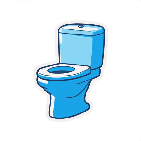 A cartoon-style image showcases a blue toilet against a white backdrop. The object is rendered with smooth, filled shapes and sharp outlines, creating a flat, graphic look. The image is devoid of any context or background elements and may be suitable for various commercial purposes related to sanitation and bathroom design.の素材