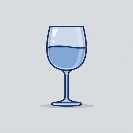 An illustrated glass, filled with blue liquid, is depicted on a plain, light grey background. The artwork features clean lines and a simple, two-dimensional style. The image showcases a symmetrical composition. This visual could be used in design projects, presentations, or various commercial and editorial applications.の素材