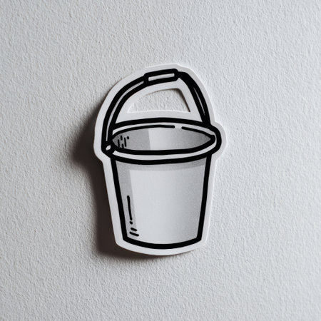 This vector illustration features a white bucket with a black outline set against a plain white backdrop. The design employs simple shapes and lines, giving it a clean, minimalist aesthetic. The image could be used for various purposes, including educational materials, design projects, or commercial applications.の素材