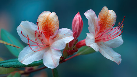 This image showcases delicate flowers with white and orange petals, set against a soft, blurred backdrop. The composition highlights the flowers' textures and details. This could be used for various projects, offering visual appeal for decorative purposes and design applications. Its vibrant colors and natural look are suitable for multiple uses.の素材
