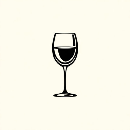 A minimalist black and white silhouette depicts a wine glass filled with liquid. The design features clean lines and a simple composition, set against a plain background. This vector illustration would be suitable for various design projects, including print materials, web design, and graphic elements.の素材