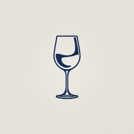 A minimalist illustration presents a wine glass icon filled with liquid, rendered in a single color against a neutral backdrop. The composition features clean lines and a simple design, conveying a sense of sophistication. This artwork might be suitable for various uses, including marketing materials or design projects.の素材