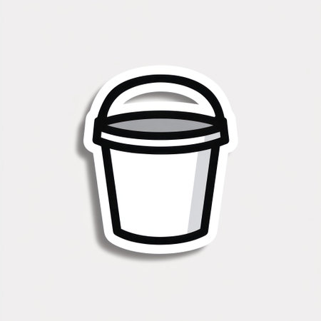 This vector illustration features a white bucket with a handle, set against a plain white backdrop. The design employs simple shapes and bold outlines, creating a clean, modern aesthetic. Suitable for various applications, this image is versatile for use in commercial and editorial contexts.の素材