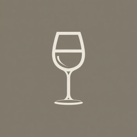 An isolated wine glass icon is centered against a brown backdrop. The image features a minimalist, line art style with a monochromatic color scheme. The visual is well-suited for graphic design, web elements, or commercial applications. It creates a simple yet sophisticated aesthetic.の素材