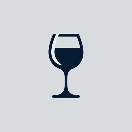 A dark blue wine glass is centered against a light gray backdrop. The clean, modern design features simple, geometric shapes. The illustration utilizes flat color and a minimalist style. The image may be suitable for use in websites, branding, or editorial content.の素材