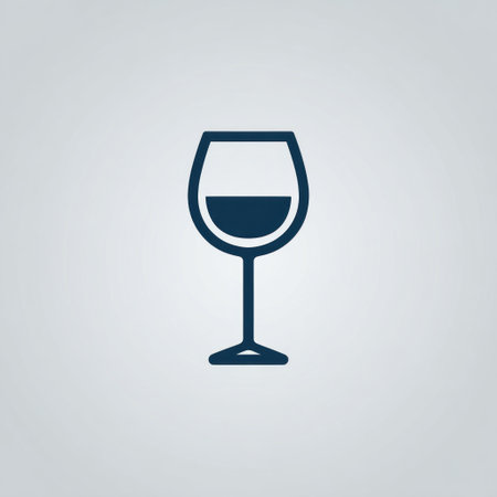An illustrated wine glass, filled with liquid, is centered on a subtly gradient background. The minimalist style features solid shapes and clean lines, with a limited color palette. This design, suitable for various applications, could enhance materials related to beverages or events.の素材