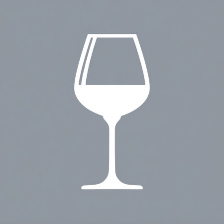 A minimalist white wine glass is presented against a flat, neutral gray backdrop. The clean lines and monochromatic palette create a simple, modern aesthetic. This graphic element could be useful for designs related to beverages, celebrations, or hospitality, with applications in advertising and editorial content.の素材
