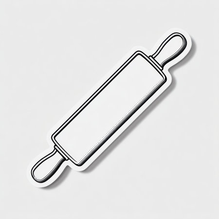 A line art illustration features a rolling pin isolated against a white backdrop. The design employs a minimalist aesthetic, highlighting the tool's form with bold outlines. Ideal for design projects, this image could serve commercial purposes in the context of food, cooking, and culinary themes.の素材