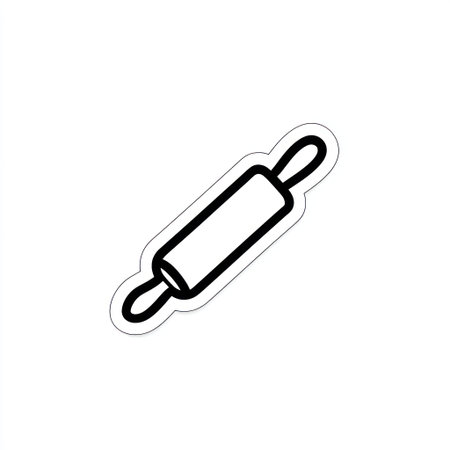 This illustration depicts a rolling pin with a simple outline design. The object appears in black against a white background, creating high contrast. The composition is straightforward, focusing on the tool. This image could be used for various projects related to cooking, baking, or culinary design.の素材