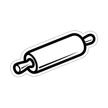 A black and white graphic depicts a rolling pin. The illustration features a minimalist style with clean lines. It's likely intended for a commercial application, with its simplistic design. The image is on a white background, which suggests it could be used for various purposes like design or educational content.の素材