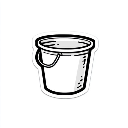 This image presents a basic illustration of an empty bucket, outlined in black. The design features a handle and a clean, minimalist style. It could be used in various applications such as educational materials, websites, or for general design elements. The image is suitable for both commercial and editorial purposes.の素材