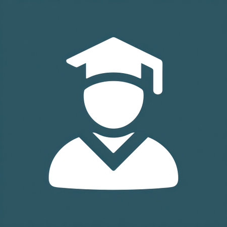 A white silhouette of a person wearing a graduation cap is centrally placed against a teal background. The image is a simple vector style with a flat design. It could be used in educational content, for website design, and other visual communication purposes.の素材
