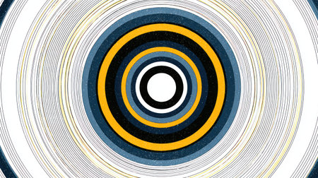 This graphic showcases a series of concentric circles featuring alternating colors and textures. The composition employs repetitive lines and a central white circle. The image exhibits a contemporary style, potentially suitable for digital backgrounds or design elements. The artwork could be utilized in various commercial or editorial contexts.の素材
