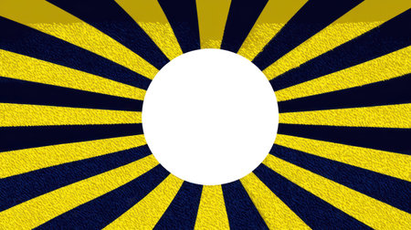 This graphic depicts a vibrant abstract design featuring radiating stripes in yellow and blue, arranged around a white central circle. The composition uses a flat, graphic style with bold colors and a clear, defined structure. This imagery could be used for various commercial or artistic applications.の素材
