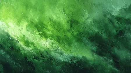 This abstract artwork features dynamic swirls of green hues, creating a textured visual effect. The composition employs a gradient of light and shadow, suggesting depth and movement. Ideal for use in a variety of design projects, the image can be used in commercial and editorial contexts.の素材