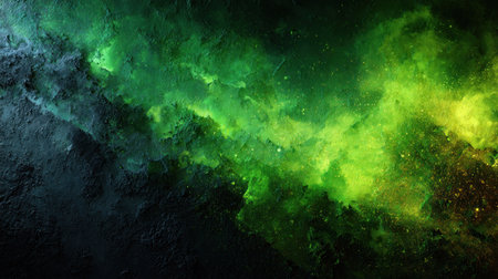 This abstract image presents a textured background featuring a blend of dark green and yellow hues. The artwork employs a painterly style with smoky, nebulous forms. The composition, lit with soft lighting, evokes a sense of depth. It could be suitable for various design projects, including digital art and visual storytelling.の素材