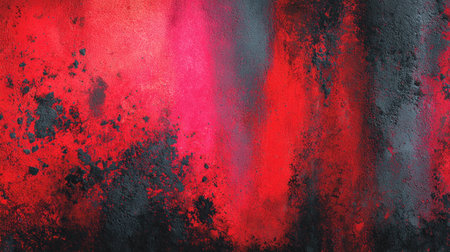 This abstract artwork features a vibrant interplay of red and black tones, forming textured patterns. The composition evokes a sense of depth and movement, suggesting a fluid, artistic medium. The image could be suitable for various design projects, offering a dynamic visual element. Its aesthetic nature lends itself well to both commercial and editorial applications.の素材
